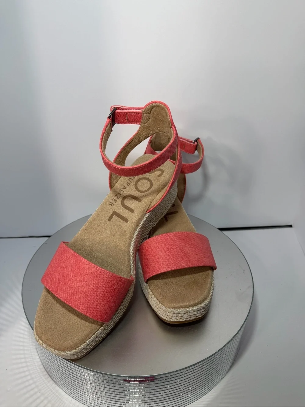 SOUL Naturalizer Coral Pink Espadrille Wedge Sandals size 8.5 W new w/out tags